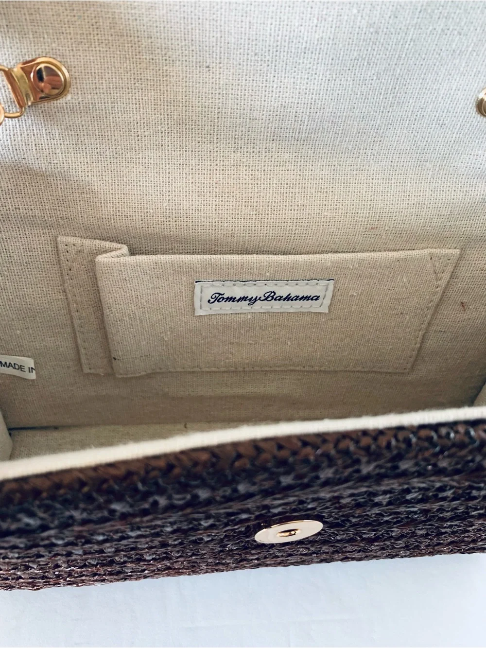 NEW Tommy Bahama Woven Raffia Bamboo Handle Mini Bag Gold-tone Horseshoe Bit NWT